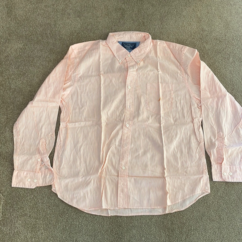 Nautica XXL Men’s Orange and White Striped Button Down Shirt - EUC